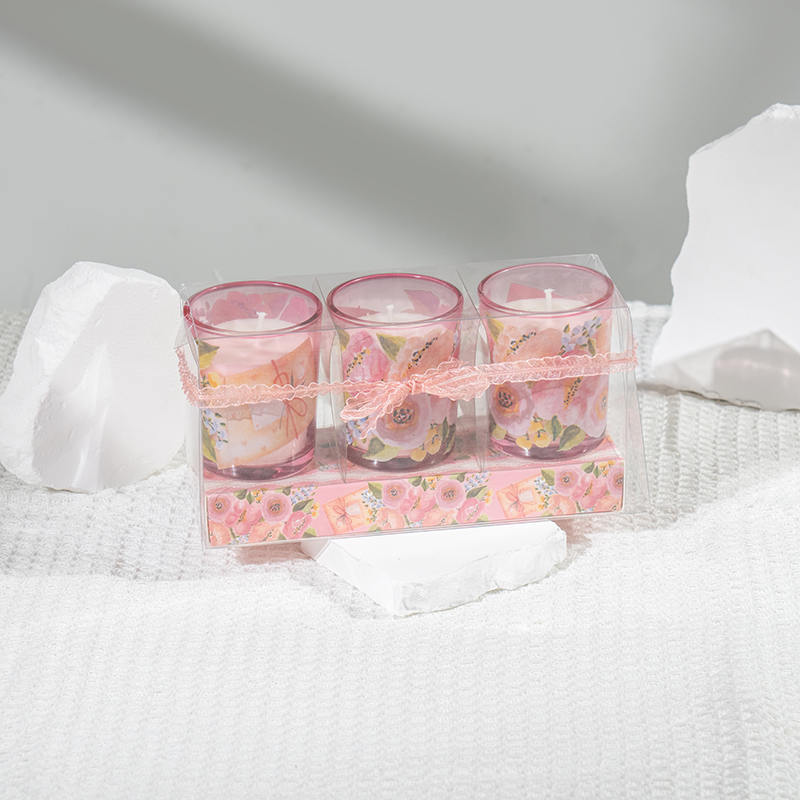 Lilin wangi cawan kaca bulat kecil klasik hari ibu 3PCS set-pengilang lilin soya eko