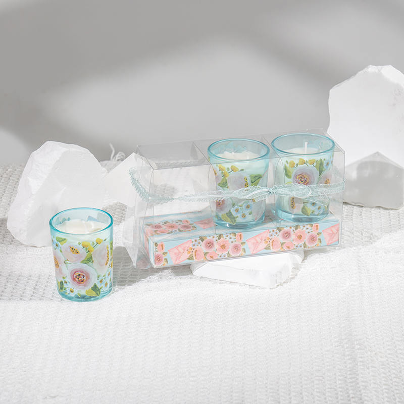 Lilin wangi cawan kaca bulat kecil klasik hari ibu 3PCS set-pengilang lilin soya eko