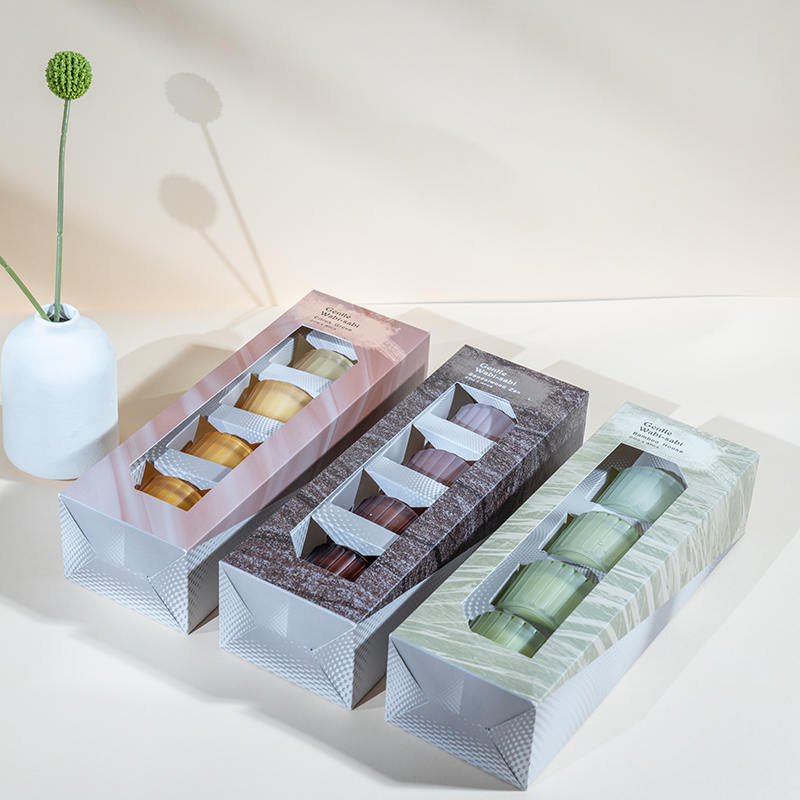 Set 4 cawan lilin kaca kerdil kecil berjalur menegak