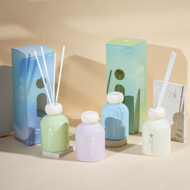 Penyebar wangi reed diffuser kaca pastel eden untuk pengeluar penyebar buluh rumah