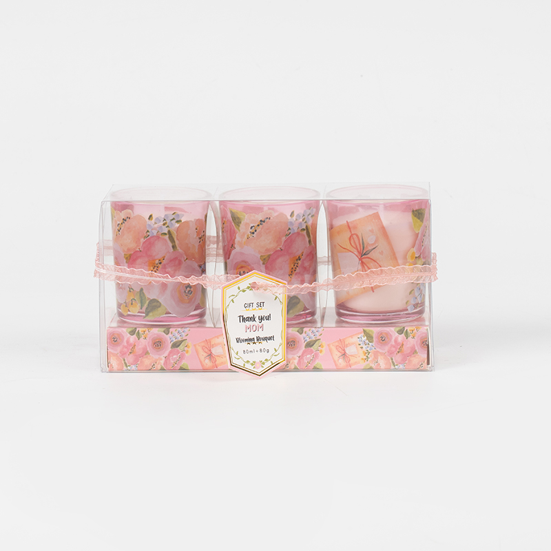 Lilin wangi cawan kaca bulat kecil klasik hari ibu 3PCS set-pengilang lilin soya eko