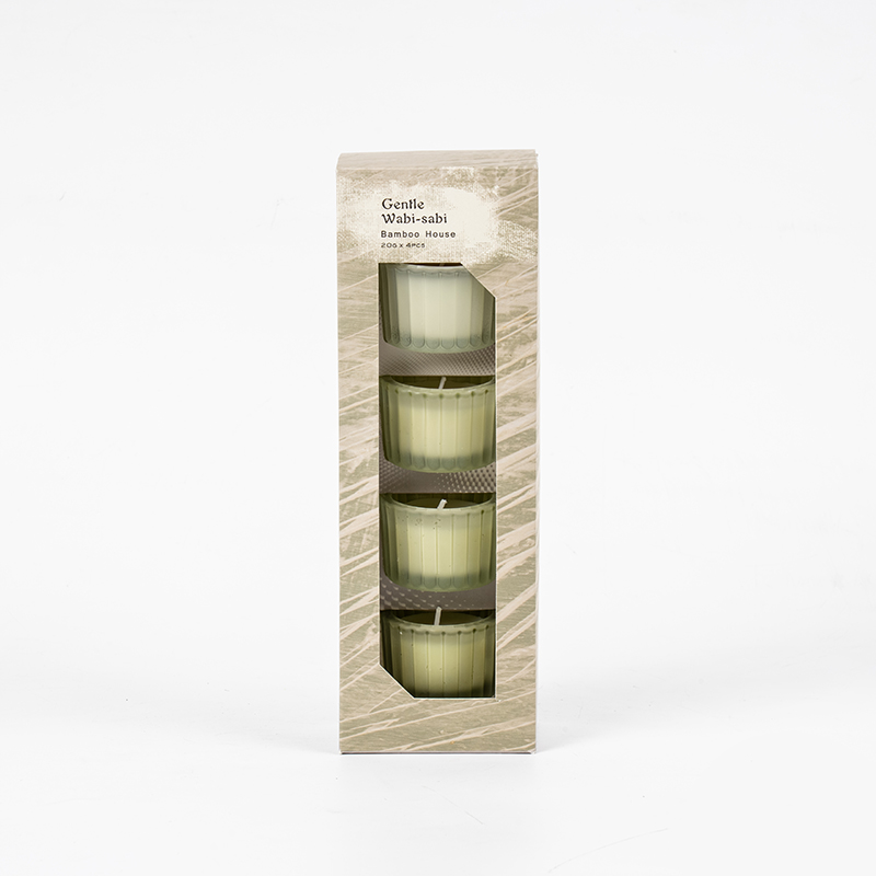 Set 4 cawan lilin kaca kerdil kecil berjalur menegak