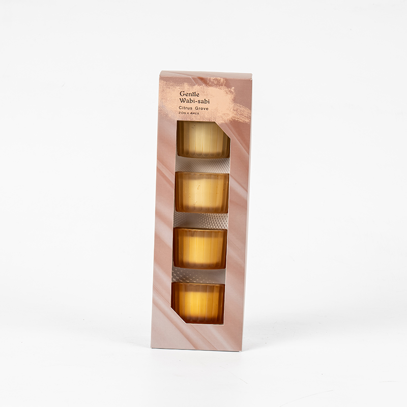 Set 4 cawan lilin kaca kerdil kecil berjalur menegak