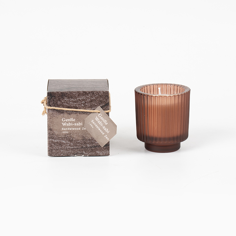 Cawan lilin kaca bulat dengan jalur menegak lilin wangi-penjual lilin lilin soya eko