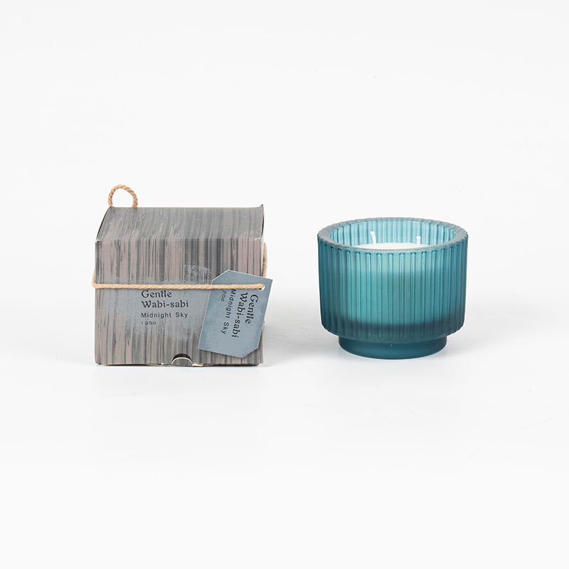 Cawan lilin kaca bulat dengan jalur menegak lilin wangi-penjual lilin lilin soya eko